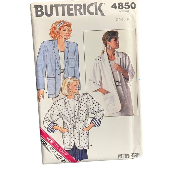 Butterick 4850 Sewing Pattern Misses' Loose-Fitting Jacket Sizes 14-16-18 Easy S - Picture 1 of 2